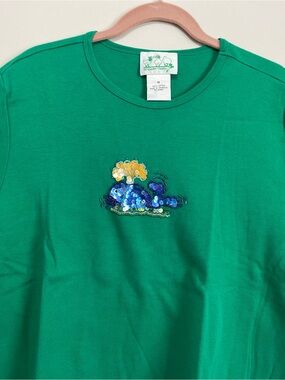 Quacker Factory Top 1X Sequins Preppy Teacher Nautical Beach Quirky Whimsical
